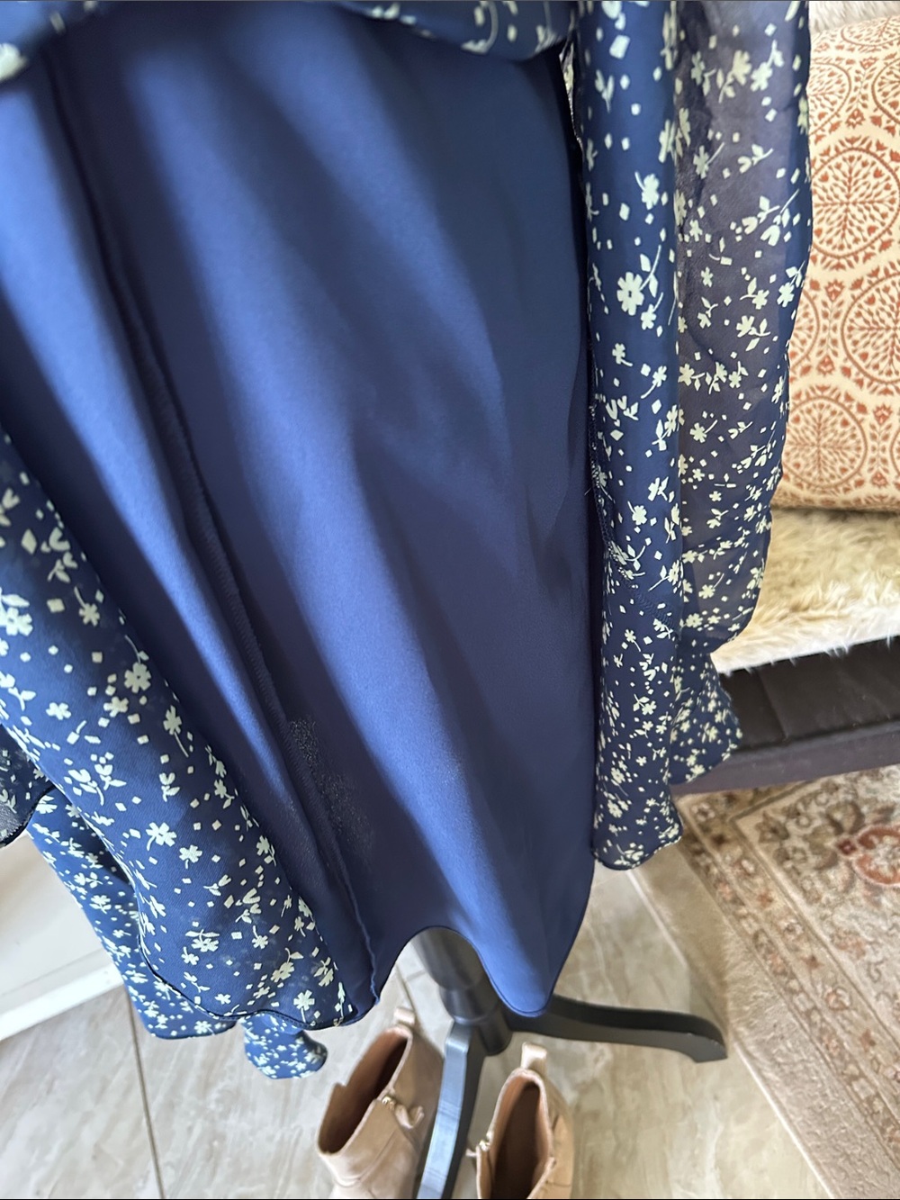 Polo Ralph Lauren blue floral silk v neck sleeveless handkerchief, midi dress 8 - Picture 5 of 13